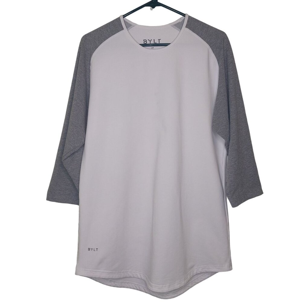 BYLT 3/4 Sleeve Baseball Drop Cut Lux Tee Size Large White & Gray
